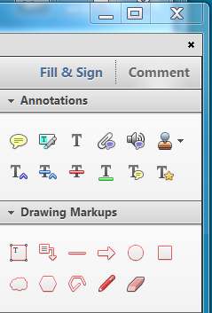 : Screenshot of Adobe Reader annotation toolbox