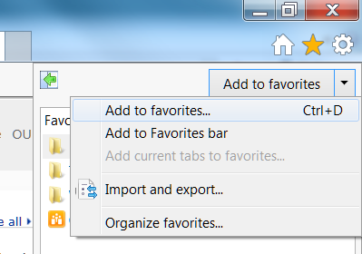 Internet Explorer favorites dialog