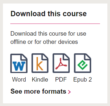 Screenshot of download options on OpenLearn